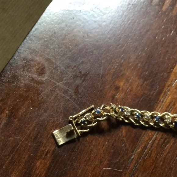 Gold sapphire diamond 14K bracelet cruise September birthstone estate  AS IS - Picture 9 of 14